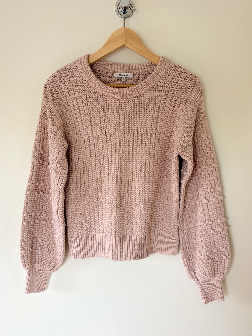 Coquette Boho Feminine Madewell Bobble Knit Sweater — Dusty Pink, Sz XS